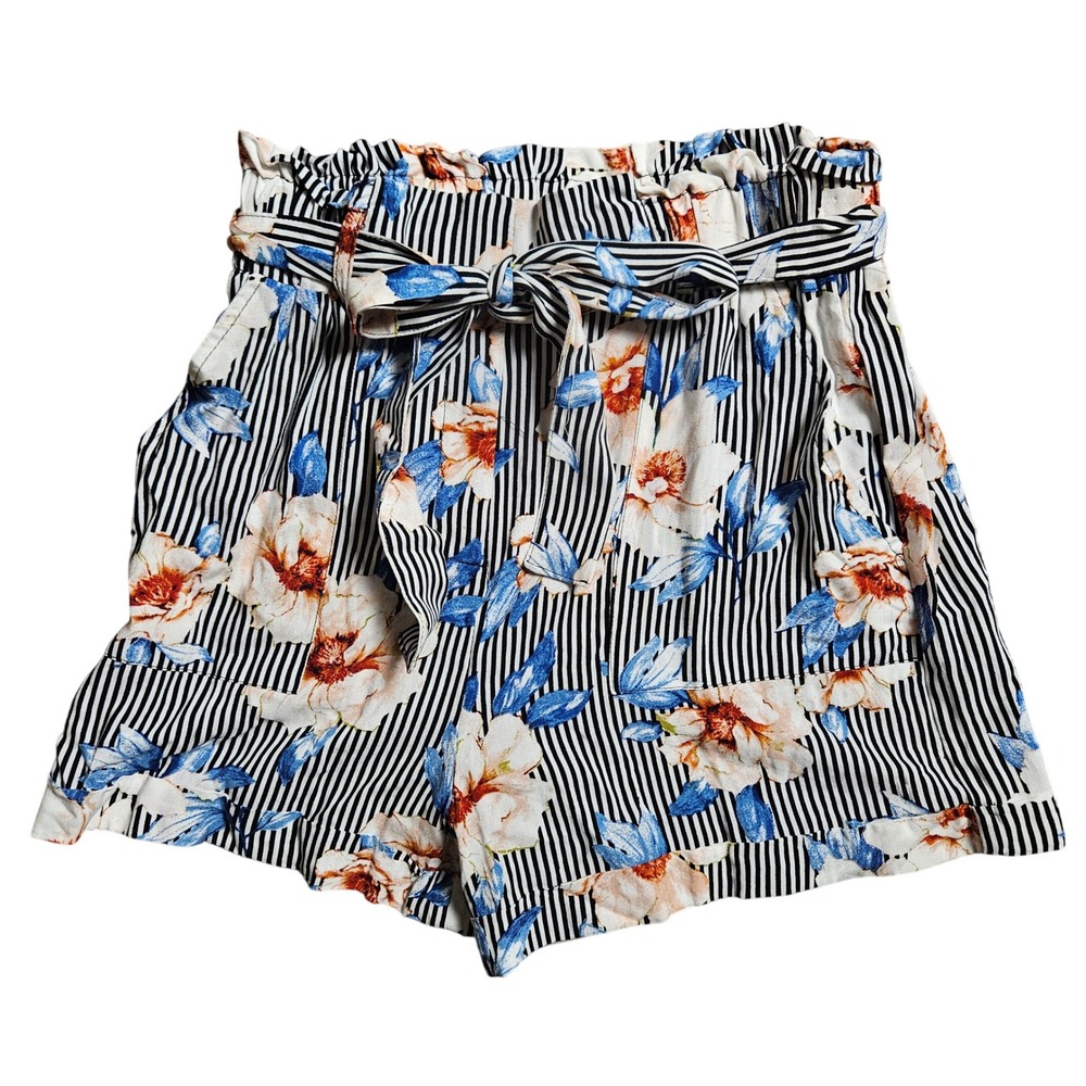 Joe B by Joe Benbasset Striped Floral‎ Paperbag Shorts 5 Cottagecore Rayon NWT